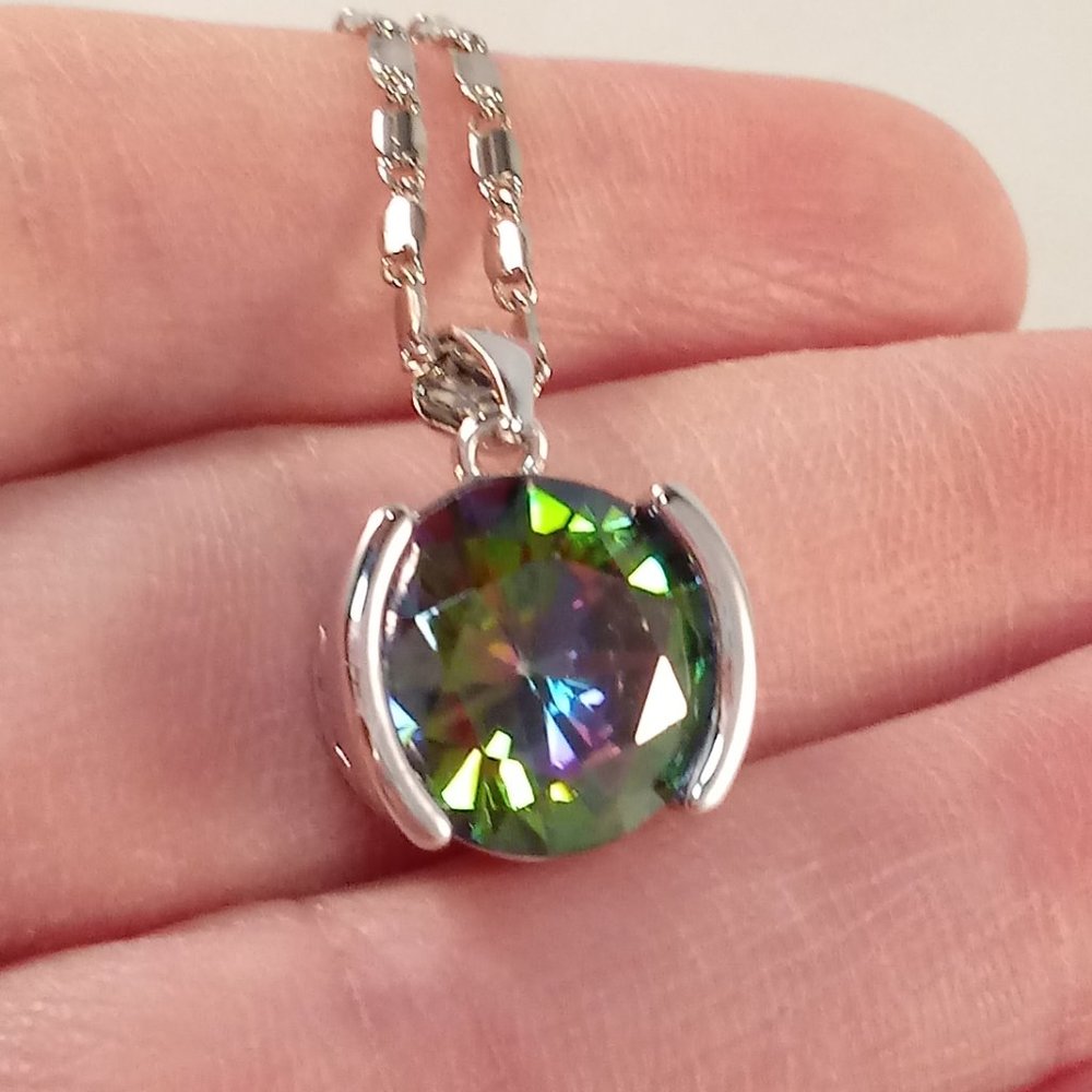 18K White Gold Filled Mystical Rainbow Diamond Zircon Pendant Necklace 6.84ctw - Picture 2 of 5